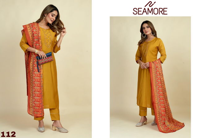 LaxmiPati Three By Seamore 111 To 113 Embroidery Kurti With Bottom Dupatta Wholesalers In Delhi